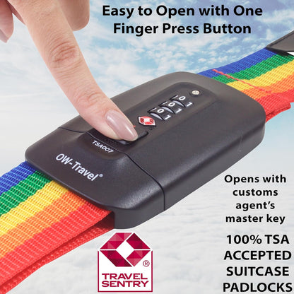 Rainbow TSA luggage strap. Lockable suitcase belts for added security