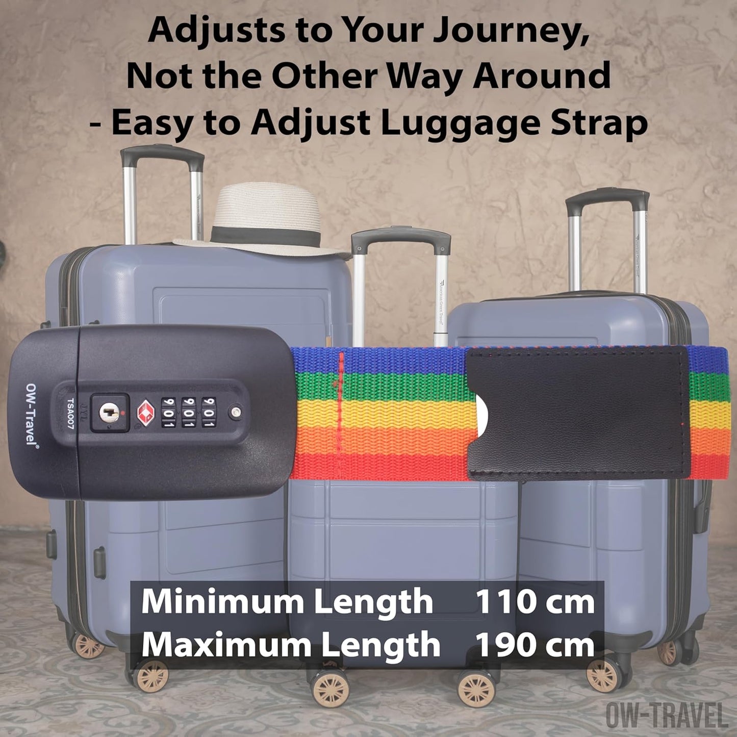 Rainbow TSA luggage strap. Lockable suitcase belts for added security