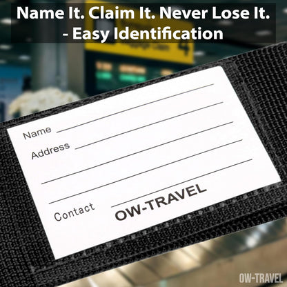 Black luggage strap suitcase belts with with baggage address tag label
