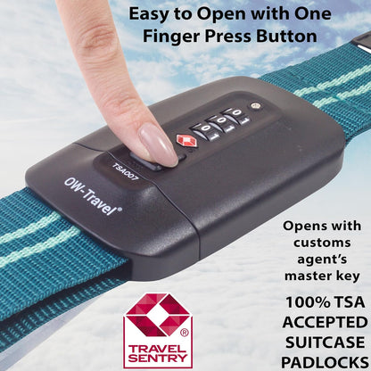 Green / Blue TSA luggage strap. Lockable suitcase belts for added security