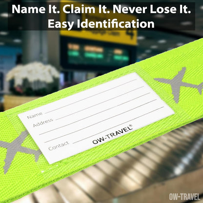 Yellow luggage cross strap suitcase belts with baggage label case tag