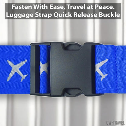 Blue and yellow luggage cross strap suitcase belts with baggage label