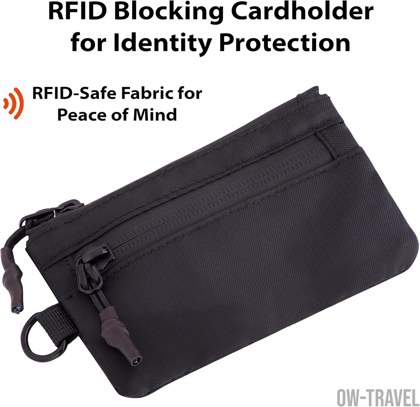 Black RFID Card Wallet Small Coin Compartment.