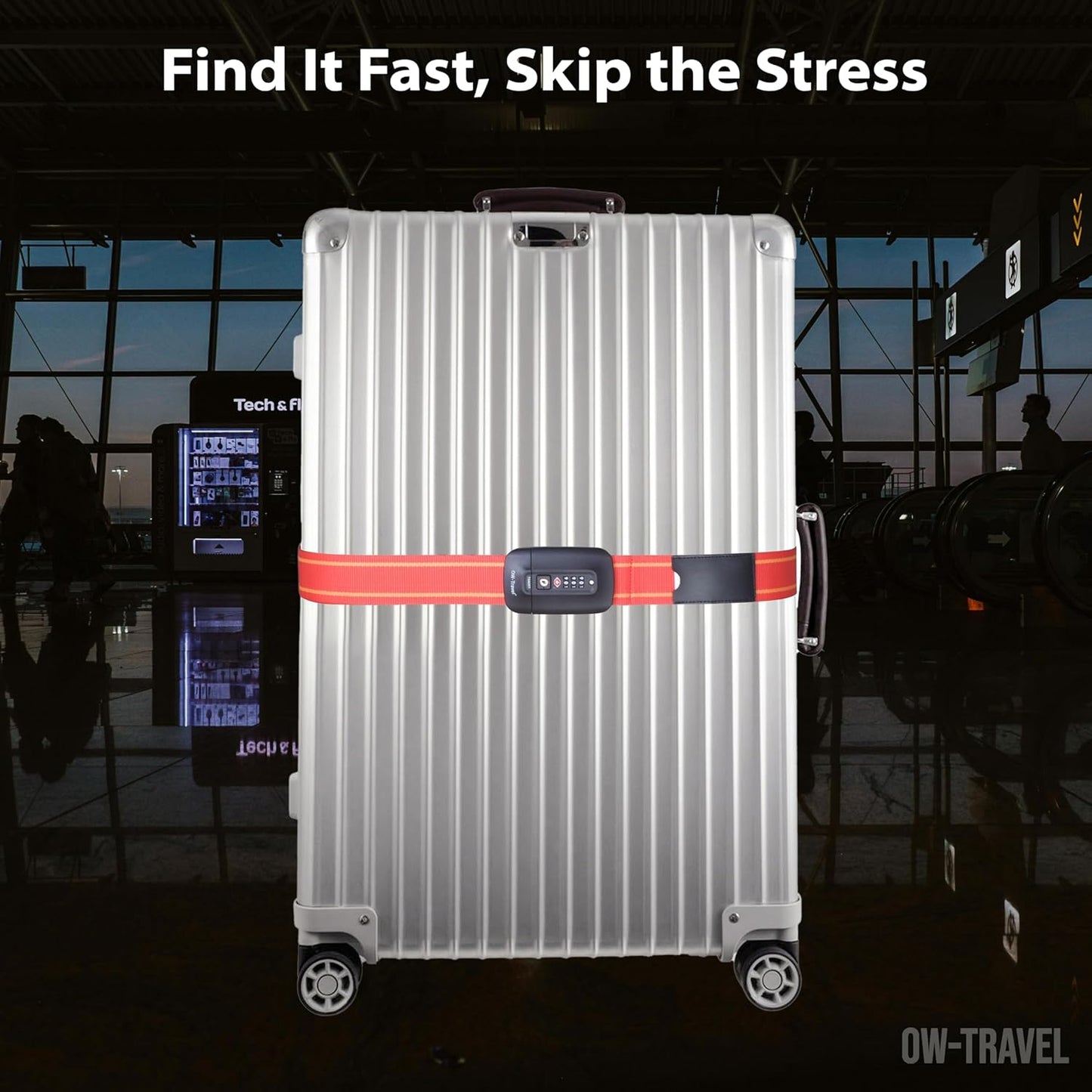 Red / Yellow TSA luggage strap. Lockable suitcase belts for added security