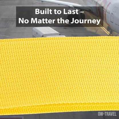 Yellow luggage strap suitcase belts with with baggage address tag label