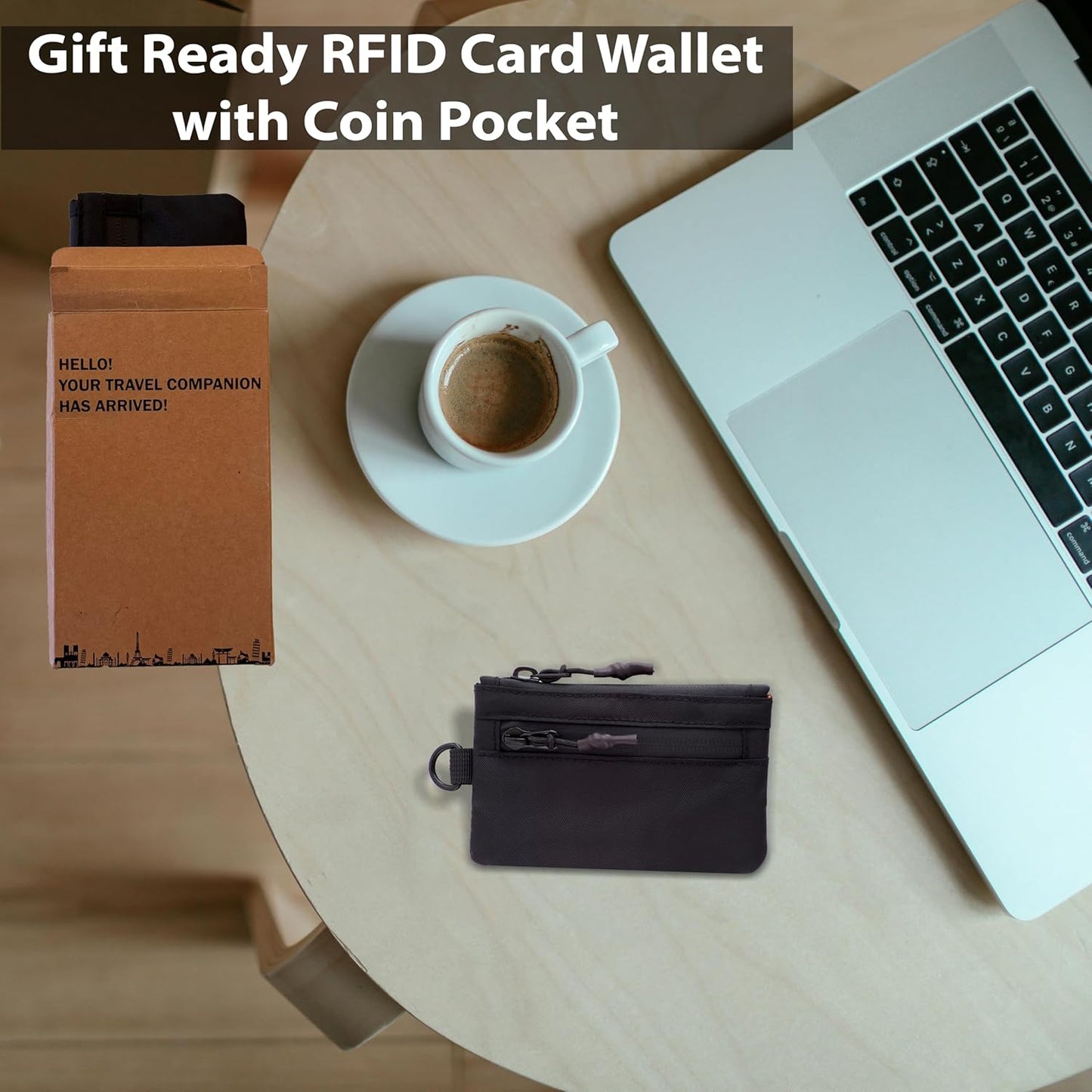 Black RFID Card Wallet Small Coin Compartment.