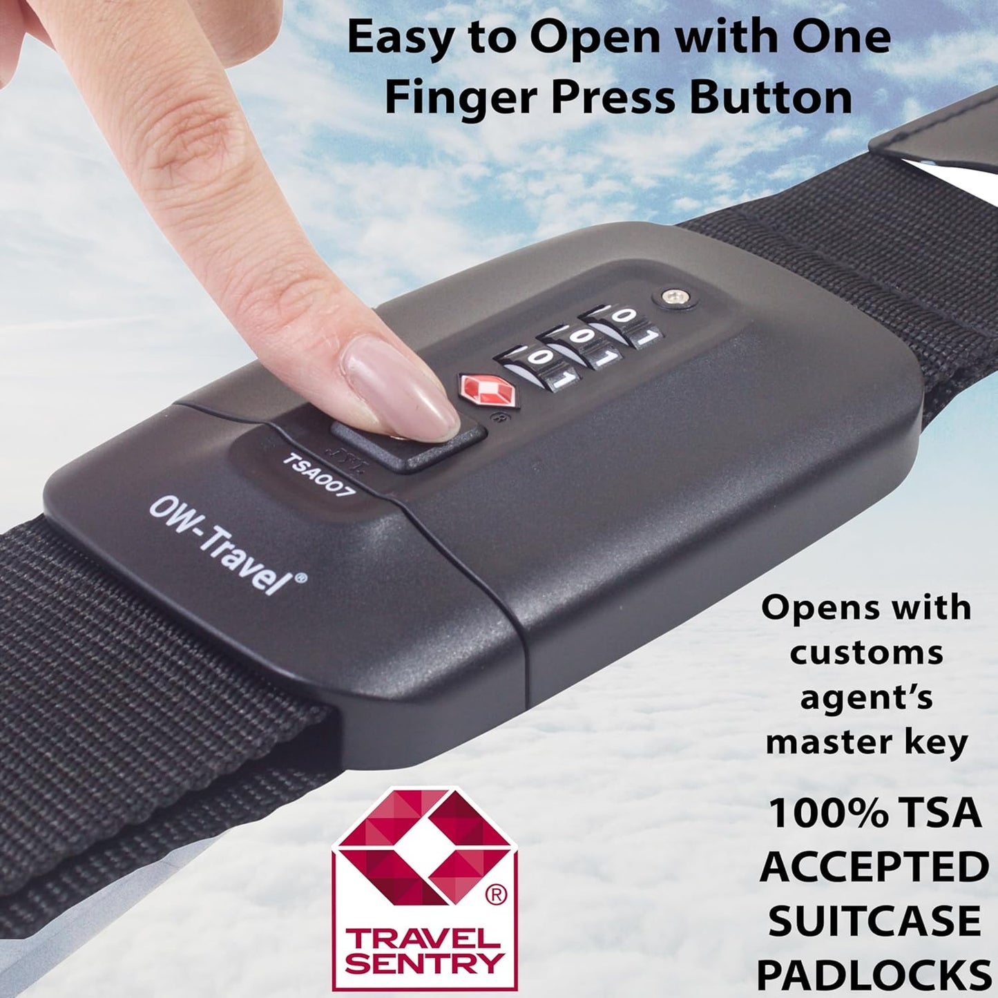 Black TSA luggage strap. Lockable suitcase belts for added security