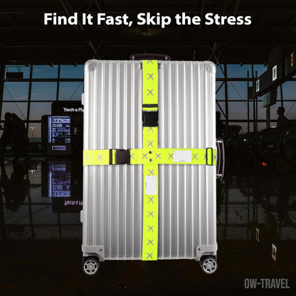Yellow luggage cross strap suitcase belts with baggage label case tag