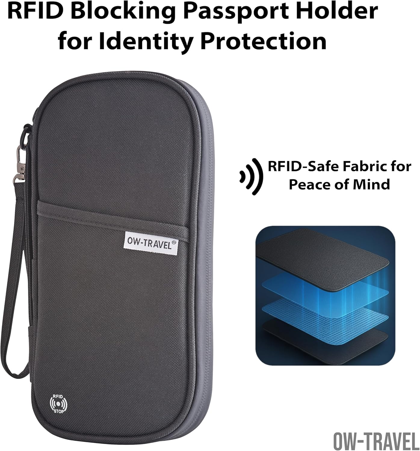 Black Passport Holder Travel Wallet Organiser with RFID Protection.