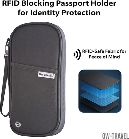 Black Passport Holder Travel Wallet Organiser with RFID Protection.