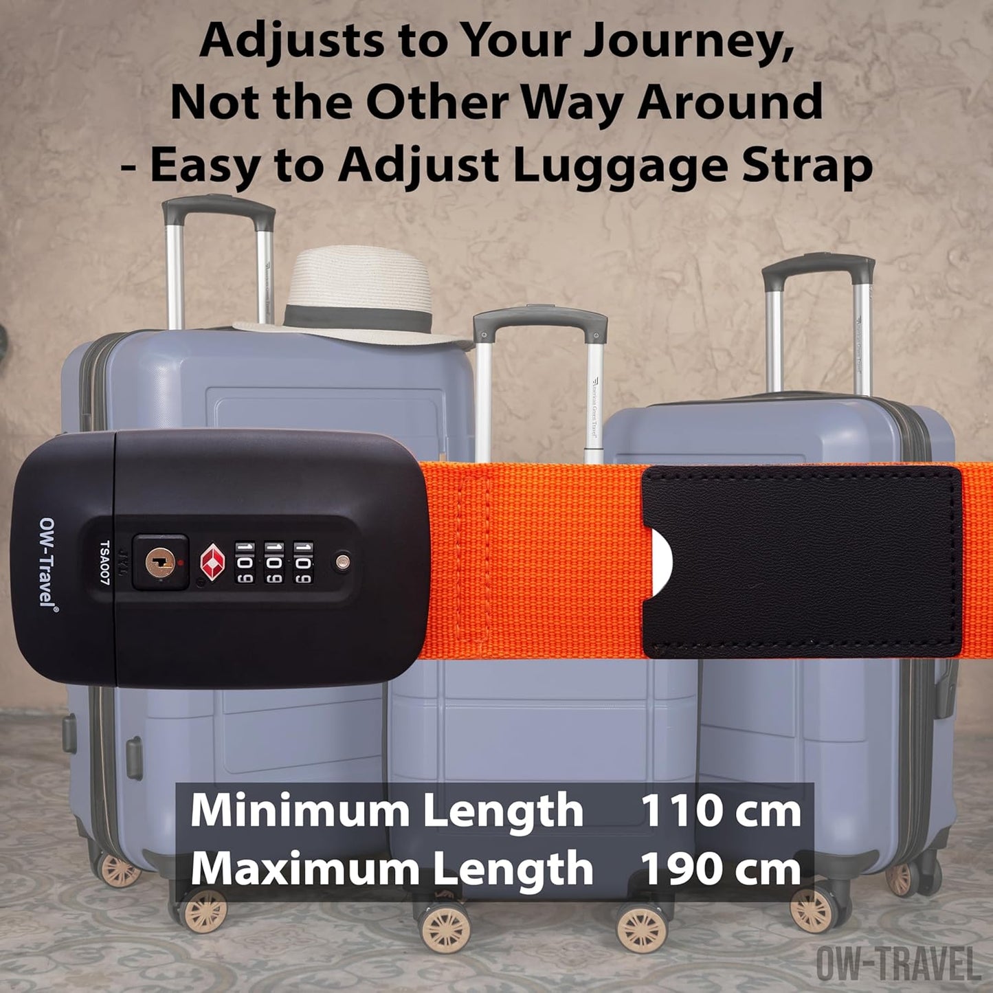 Orange TSA luggage strap. Lockable suitcase belts for added security