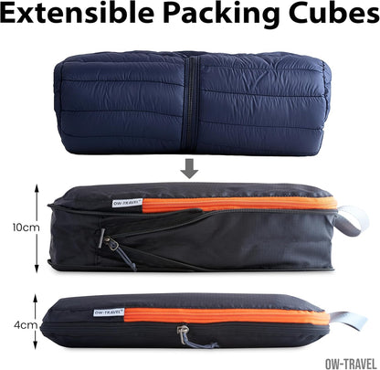 Black compression packing cubes for suitcases. Travel compression storage organiser bags