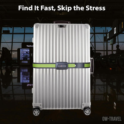 Green / Grey TSA luggage strap. Lockable suitcase belts for added security
