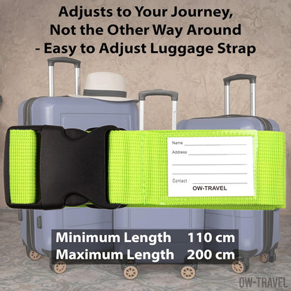 Green luggage strap suitcase belts with personalised baggage label tag