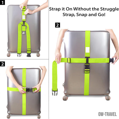 Green luggage cross strap suitcase belts with baggage label case tag