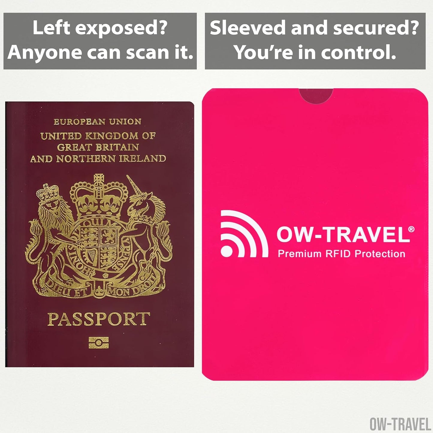 Pink RFID blocking passport protector sleeves. Contactless protection