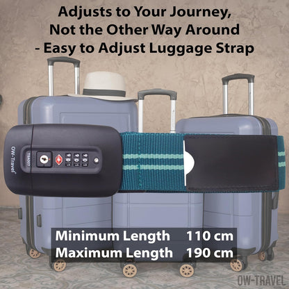 Green / Blue TSA luggage strap. Lockable suitcase belts for added security