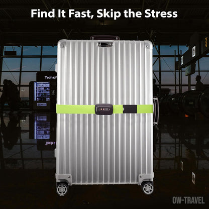 Green TSA luggage strap. Lockable suitcase belts for added security