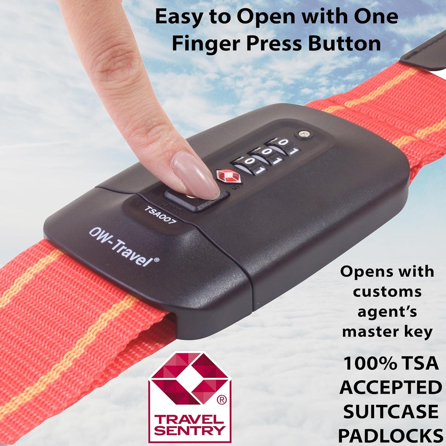 Red / Yellow TSA luggage strap. Lockable suitcase belts for added security