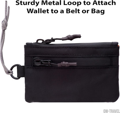 Black RFID Card Wallet Small Coin Compartment.