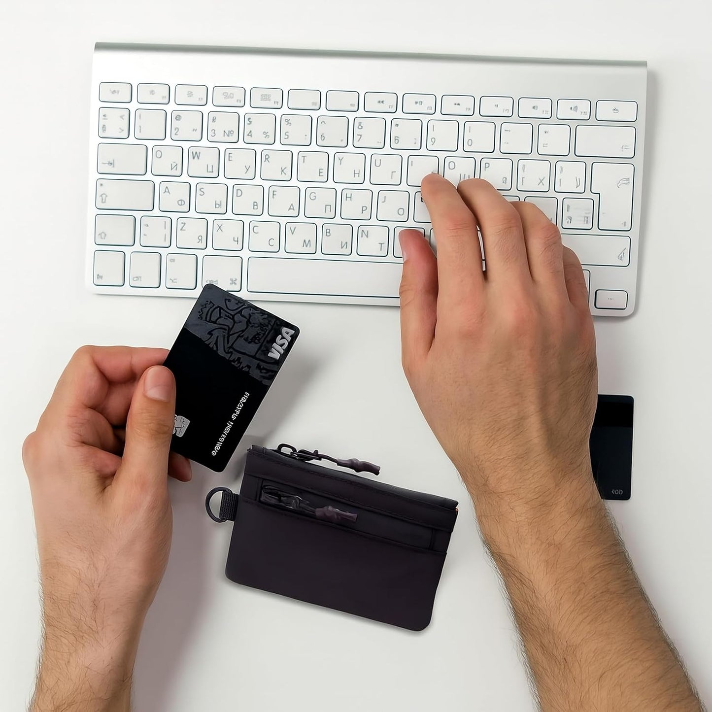 Black RFID Card Wallet Small Coin Compartment.