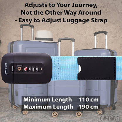 Blue TSA luggage strap. Lockable suitcase belts for added security