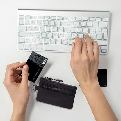 Black RFID Card Wallet Small Coin Compartment.