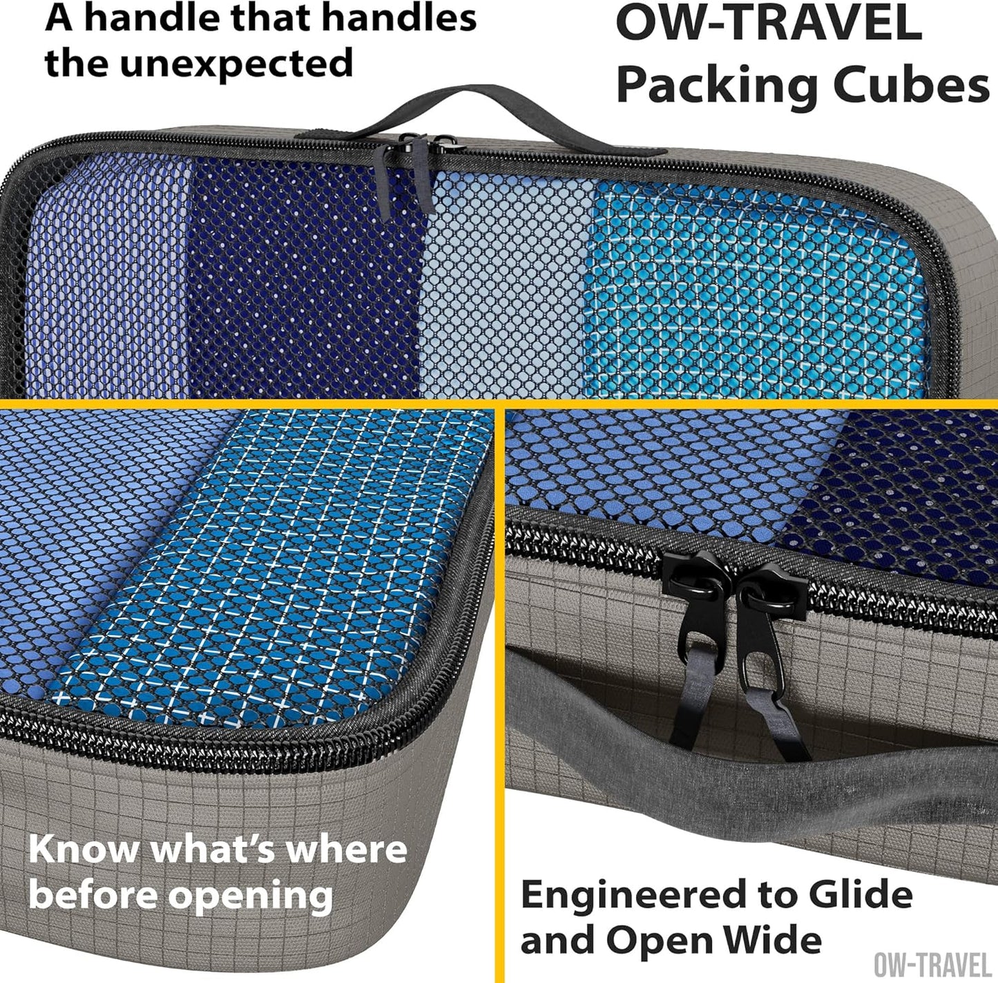 Grey packing cubes for suitcases. Travel storage organiser bags 5 pcs
