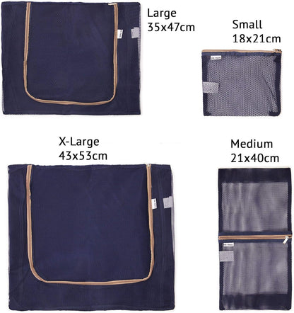 Blue packing cubes for suitcases. Travel storage organiser bags 5 pcs