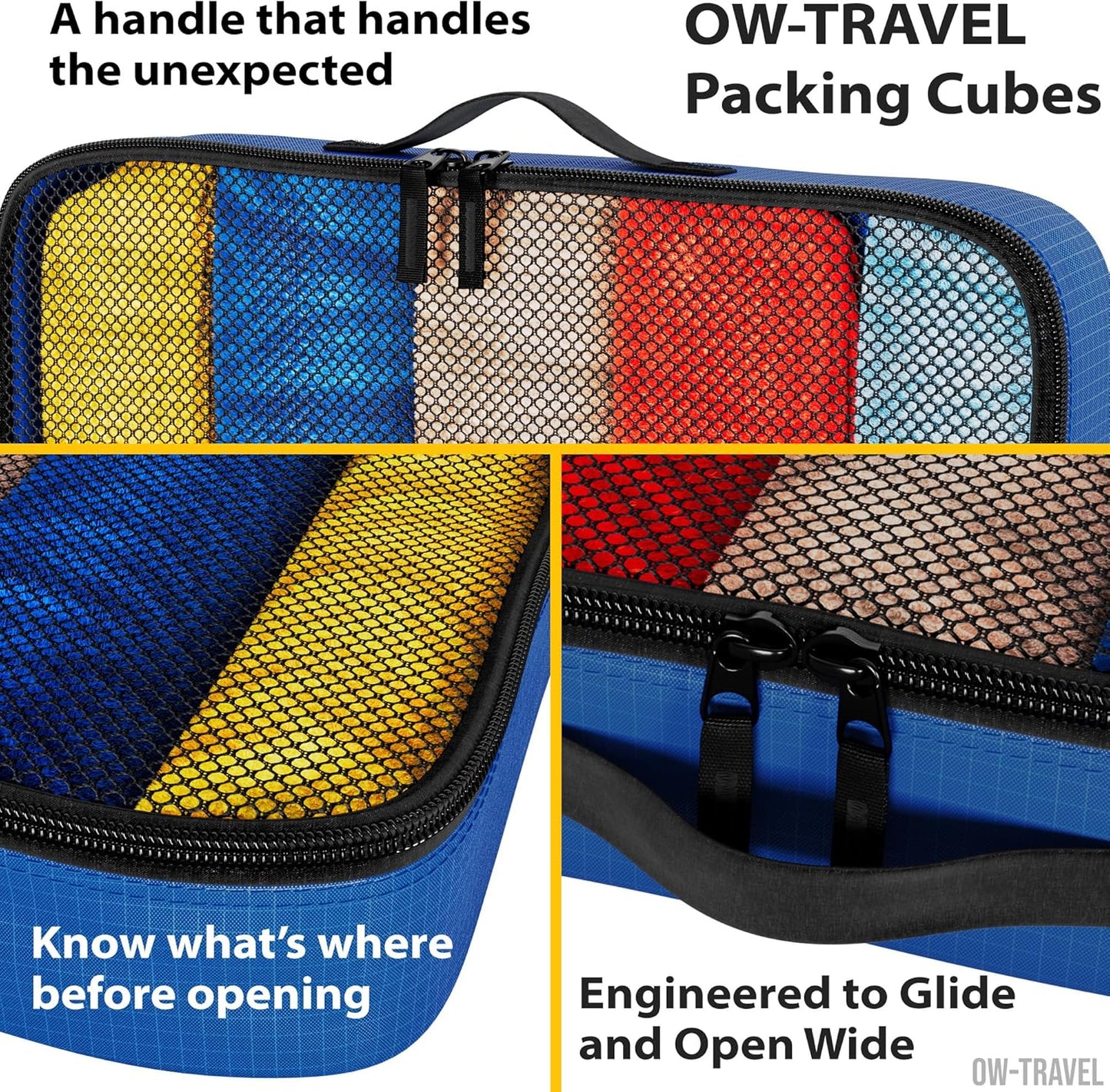 Blue packing cubes for suitcases. Travel storage organiser bags 5 pcs
