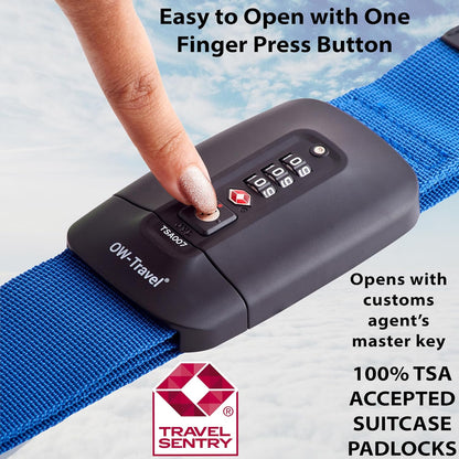 Dark Blue TSA luggage strap. Lockable suitcase belts for added security