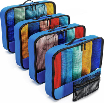 Blue packing cubes for suitcases. Travel storage organiser bags 5 pcs