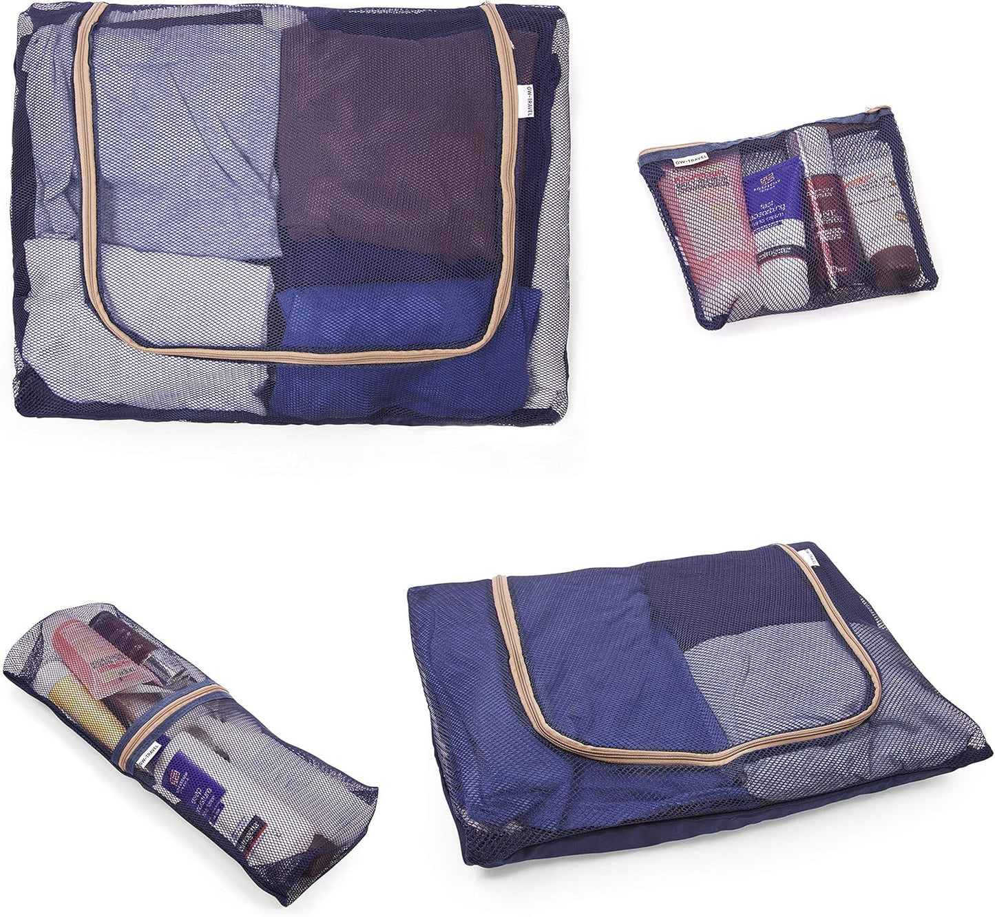 Blue packing cubes for suitcases. Travel storage organiser bags 5 pcs