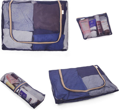 Blue packing cubes for suitcases. Travel storage organiser bags 5 pcs