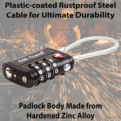 TSA luggage locks. Black cable padlocks for suitcases gym lockers bags