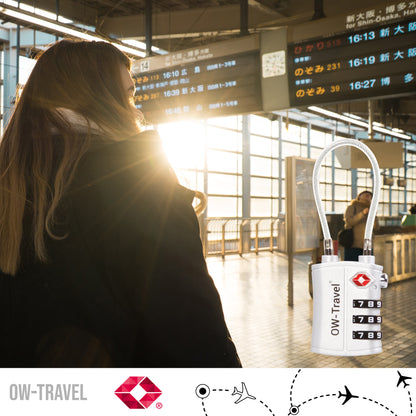 TSA luggage locks. Silver cable padlocks for suitcases lockers bags