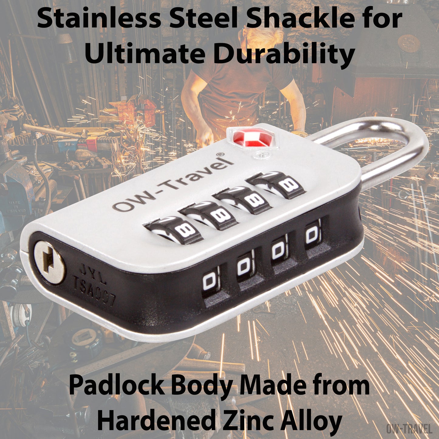 TSA luggage locks. Silver 4-dial combination padlocks for suitcases