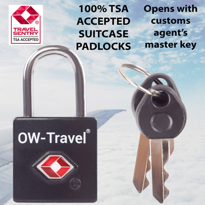 TSA luggage locks. Mini black key travel padlocks for suitcases bags