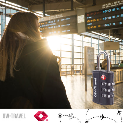 TSA luggage locks. Black 3-dial padlocks for suitcases lockers bags