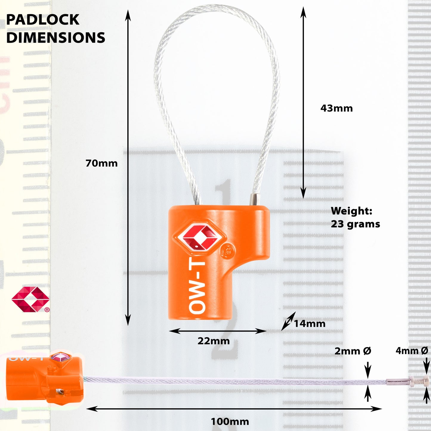 TSA luggage locks. Small orange key cable padlocks for suitcases