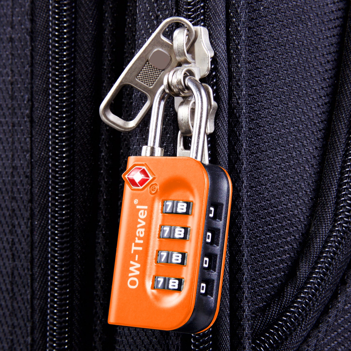 TSA luggage locks. Orange 4-dial combination padlocks for suitcases