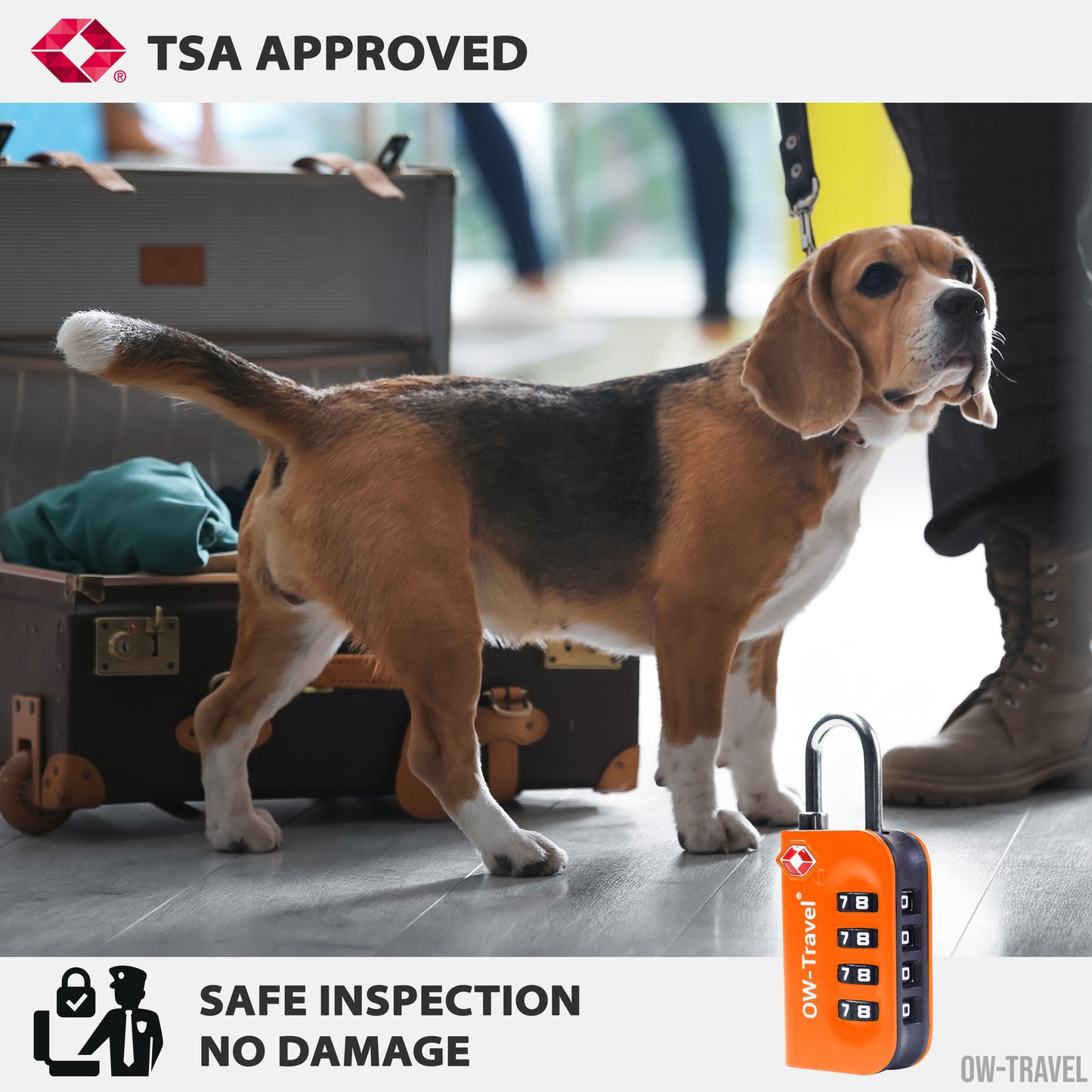 TSA luggage locks. Orange 4-dial combination padlocks for suitcases