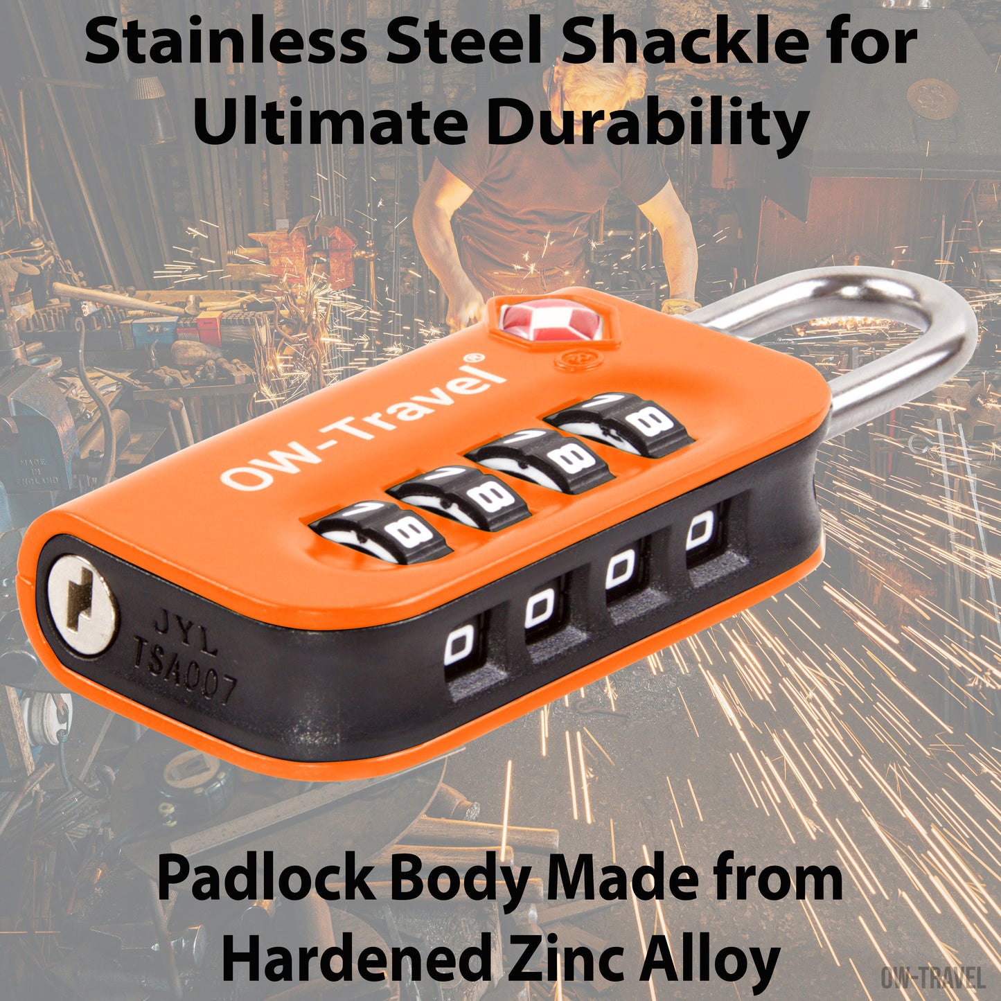 TSA luggage locks. Orange 4-dial combination padlocks for suitcases