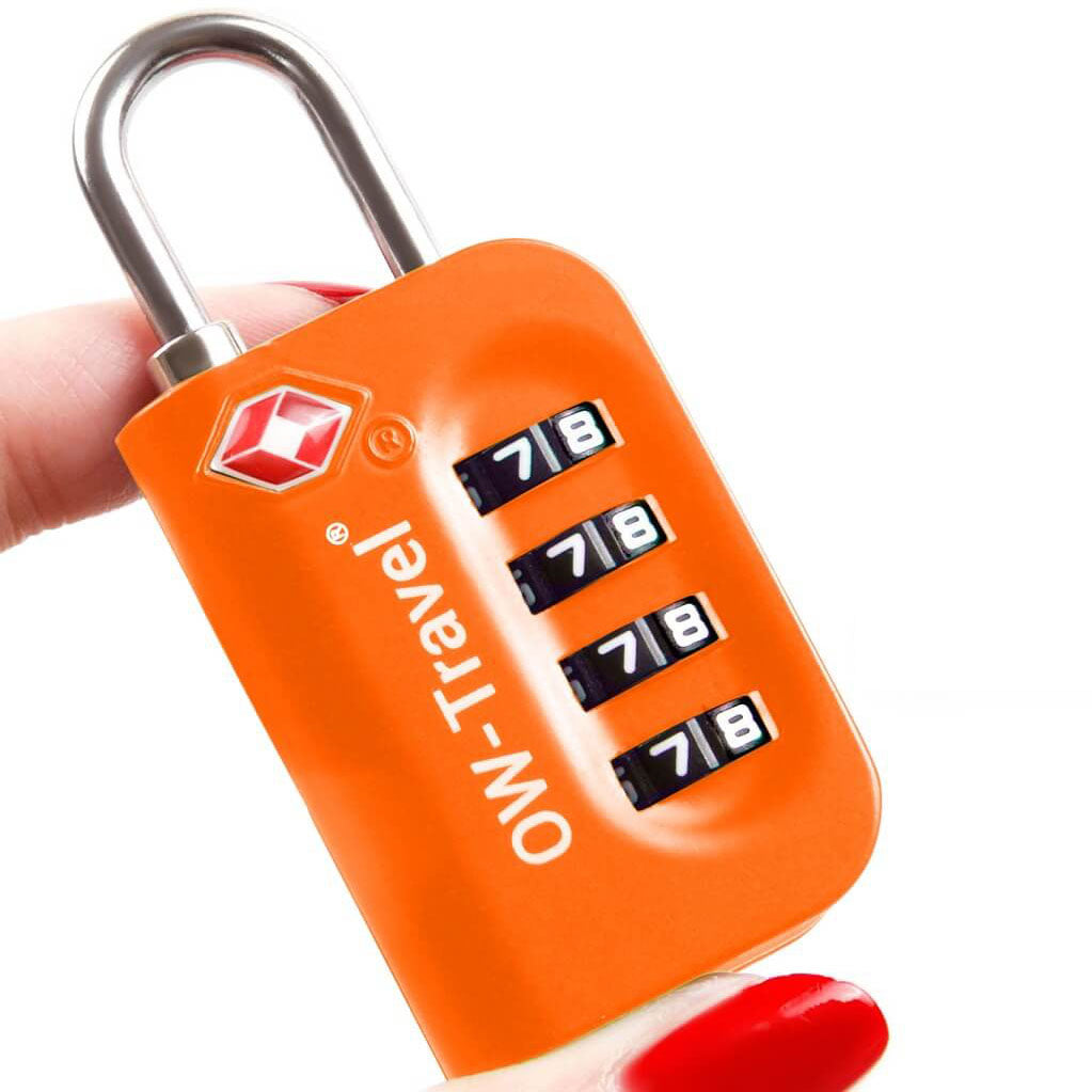 TSA luggage locks. Orange 4-dial combination padlocks for suitcases