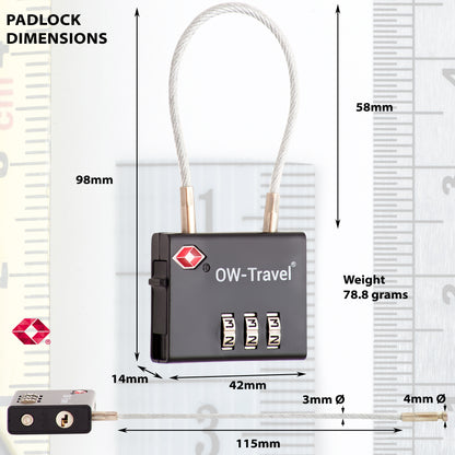 TSA luggage locks. Black cable padlocks for suitcases gym lockers bags