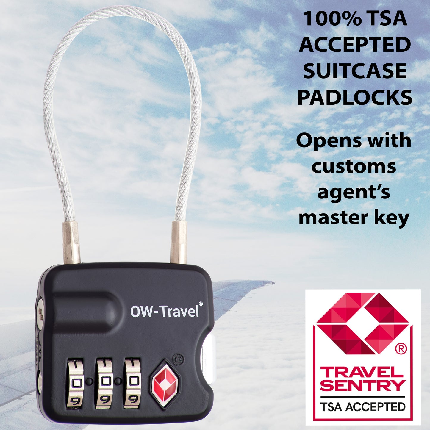 TSA luggage locks. Black cable padlocks for suitcases gym lockers bags