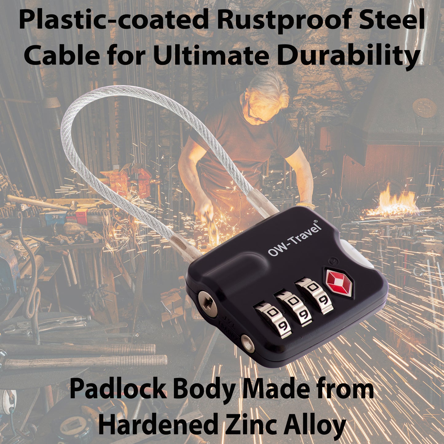 TSA luggage locks. Black cable padlocks for suitcases gym lockers bags