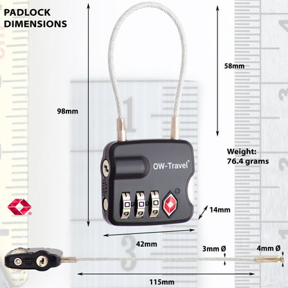TSA luggage locks. Black cable padlocks for suitcases gym lockers bags