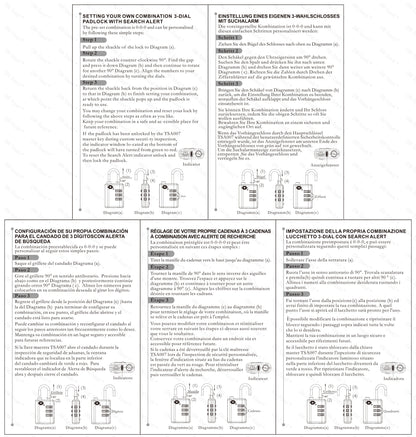 TSA luggage locks. Silver suitcase bag padlocks with inspection alert