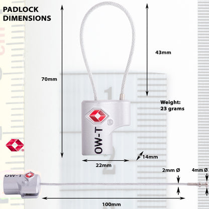 TSA luggage locks. Small silver key cable padlocks for suitcases